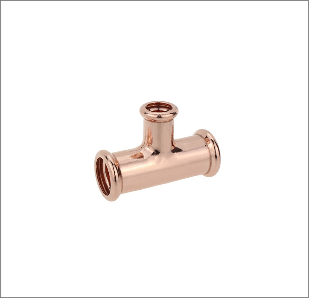 Material: Copper / black EPDM olive Size: 35mm x 35mm x 15mm (B) Reducing Tee - water Angle: 90 degree Approvals: BSI Kitemark & WRAS Operating pressure: 16Bar at -24C to +110C Guarantee: 3 years For use with Mini Press Tool - PFZCTE 35mm x 35mm x 15mm (branch) Push Fit Reducing Tee - for use with hot and cold water systems, heating systems and potable water. Can handle temperatures up to 230 degrees centigrade so can also be used for solar thermal heating systems. Simple and efficient flame free jointing system which is both time and labour saving. It creates a lifelong, leak proof joint when used appropriately with certified copper tube, and offers a safer solution than either silver solder or compression fittings.